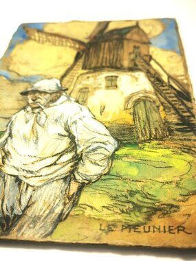 Le Meunie by Roméo Dumoulin  French Country Windmill Signed Water Colour 1949